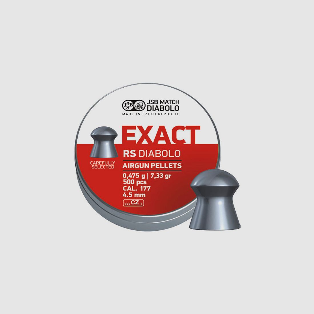 JSB Exact RS Diabolo, Rundkopf, glatt, Field Target, 0,475 g, Kaliber 4,52 mm, 500 StĂĽck