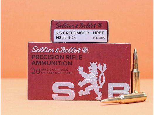 Sellier & Bellot Cartridge 6.5mm Creedmoor S&B/ Sellier & Bellot 142grs HPBT OTM Match VE 20 Cartridges/ 9.2g Hollow Point