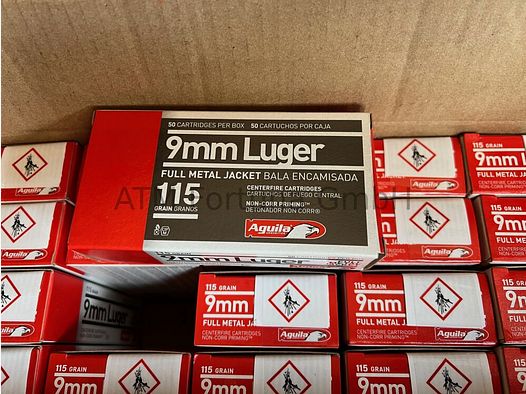 Aguila 1000 Stück Standard 9mm Luger (9x19) FMJ 115 grs Pistolenpatronen