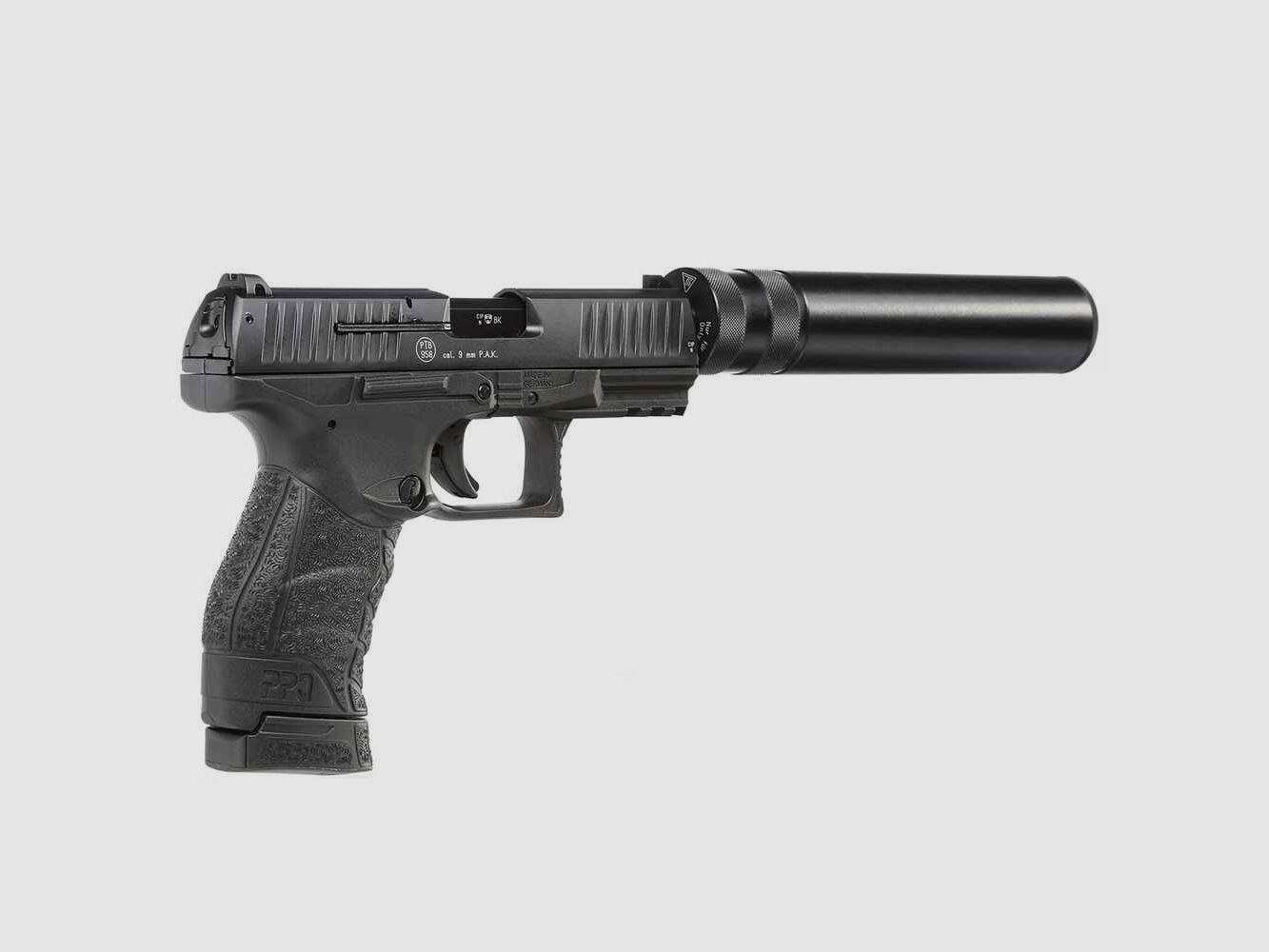 Walther Schreckschuss Pistole PPQ M2 Navy Kit 9 mm Schreckschuss mit Schalldämpfer+3 x17 Schuss Magazin