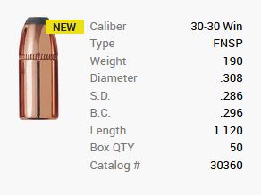 Balle Barnes .308 Win./.30-30 190GR Originals FN FB 50 Pièces