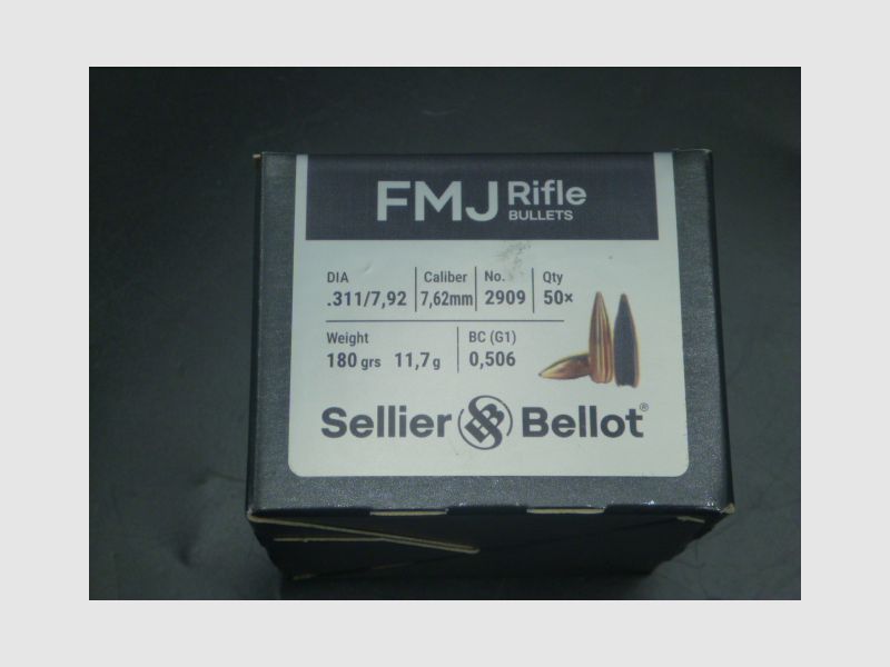 Geschosse Sellier Bellot Kaliber 303 BRITISH FMJ 180 grains x 50 (2909), Bild 1 von 2