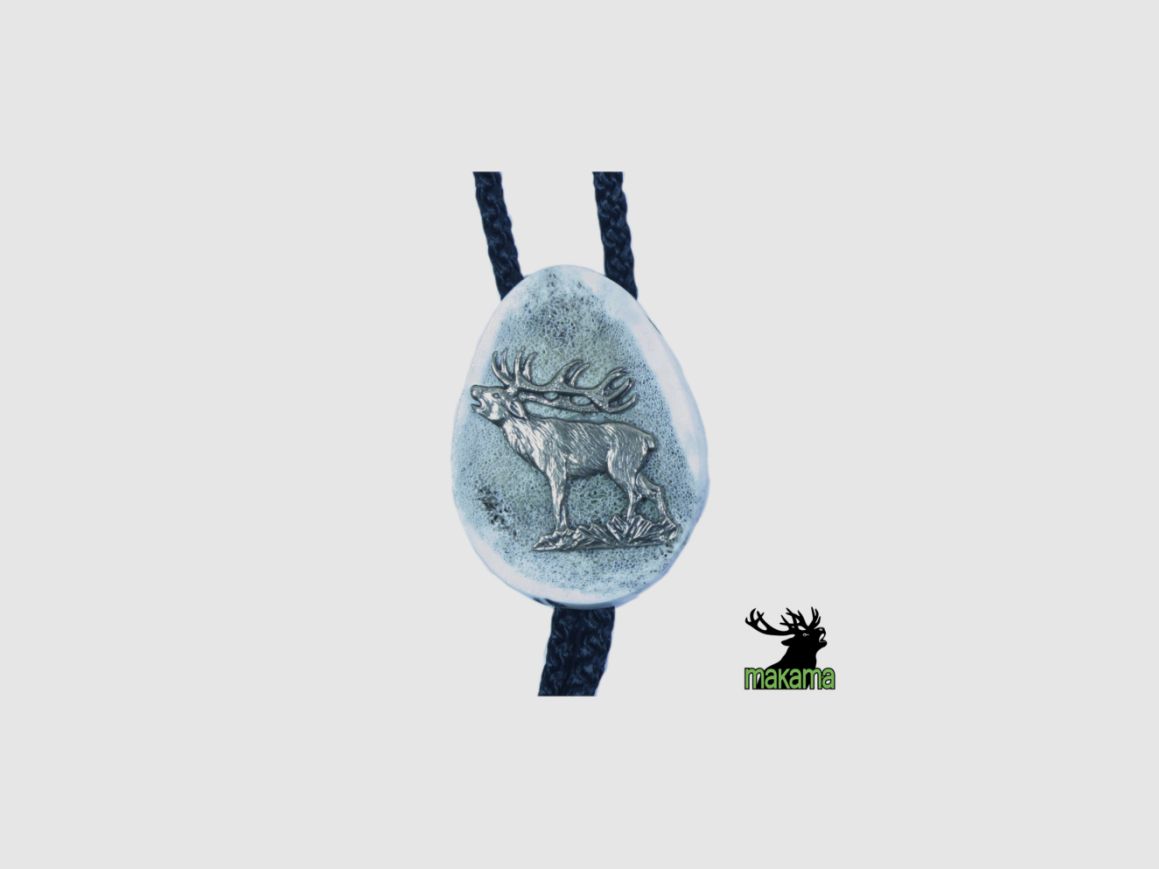 Hunting tie on wood slice, bolo motif stag