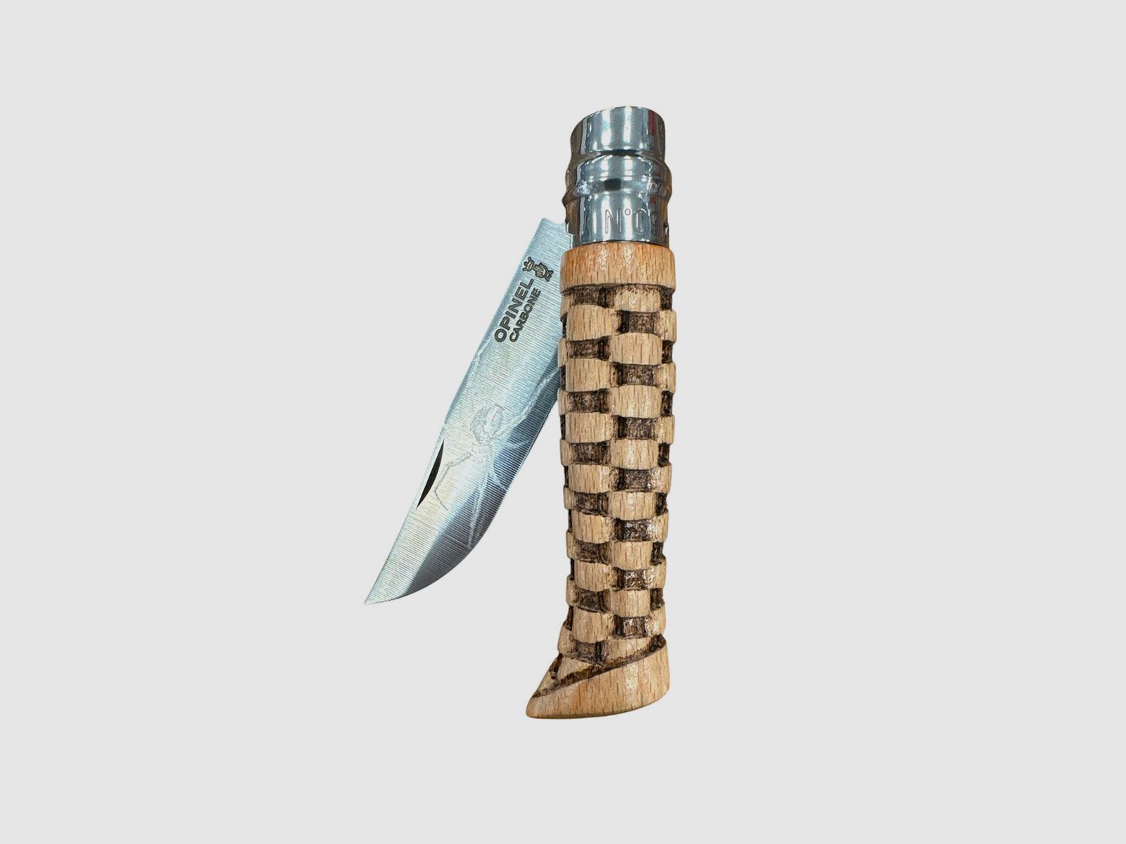 COLTELLO – OPINEL – N.9 CARBONE REALIZZATO A MANO | INTAGLIO A MAGLIA | LAMA VEDOVA NERA, immagine 4 di 4