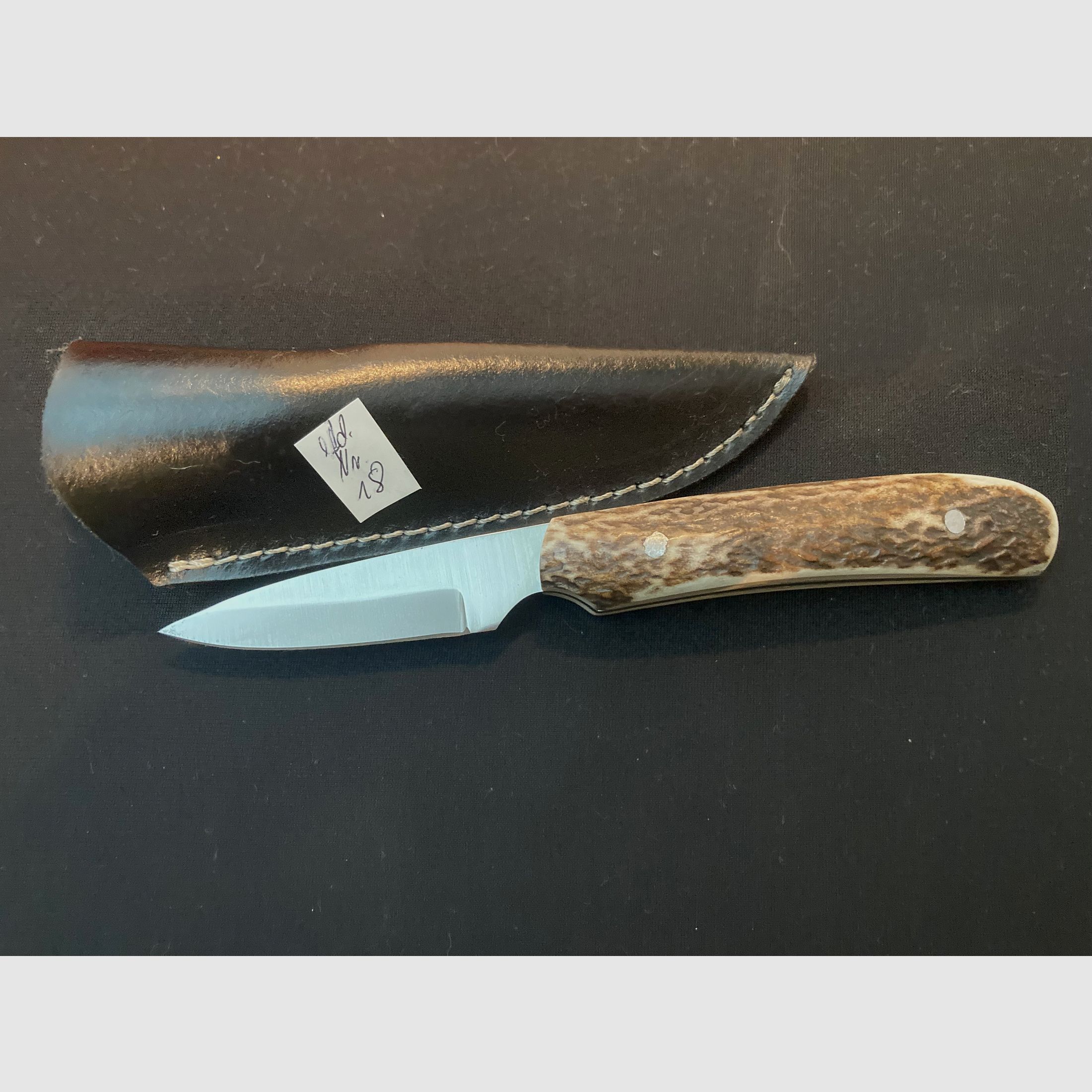 Jagdmesser, Gürtelmesser, Hirschhorn, Lederscheide schwarz