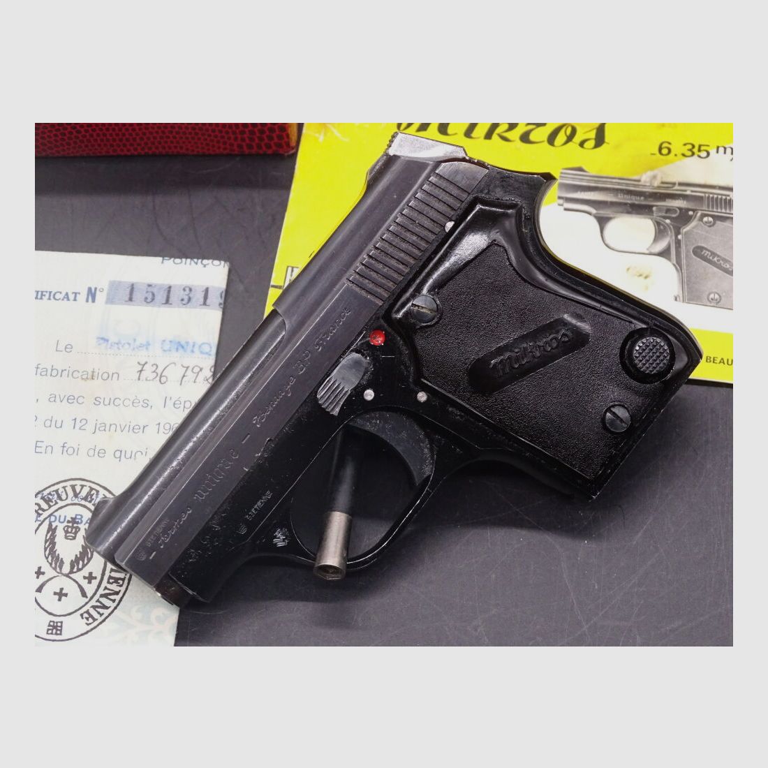 Mod unique K Mikros calibre 6,35 mm Browning carton / papiers originaux Mikros