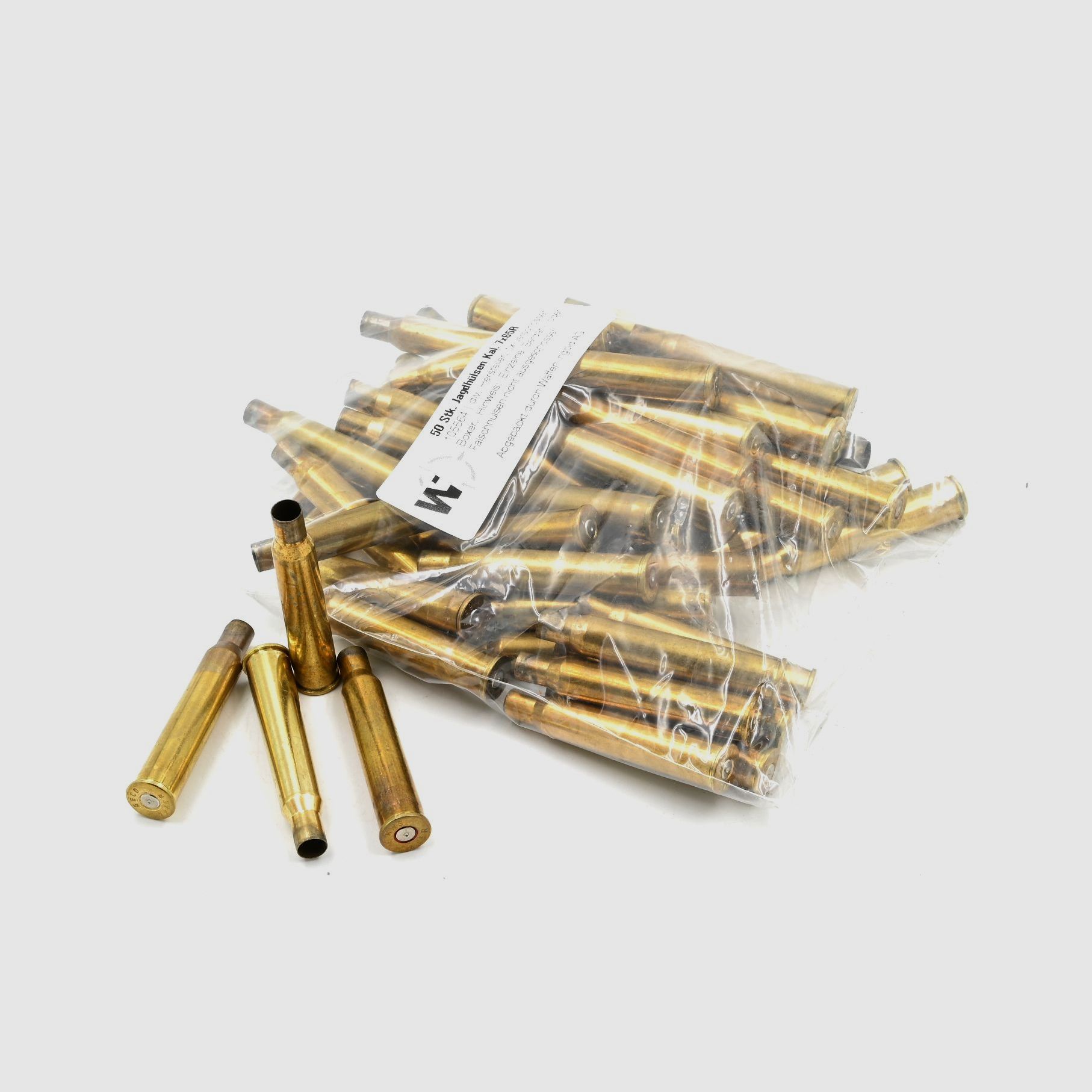 Jagdhülsen div. Hersteller 7x65R, 50 Stk., Boxer, 1x verschossen