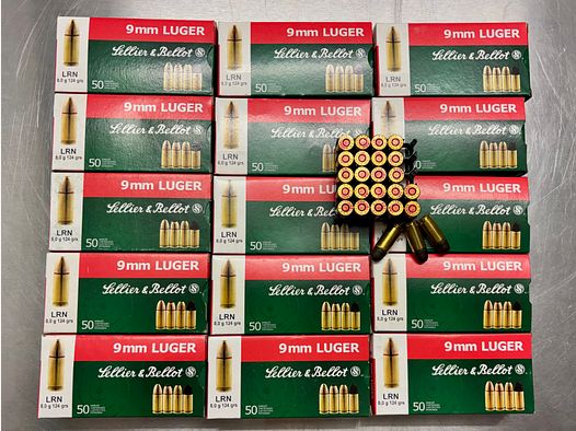 750 disparos S&B 9mmLuger 8,0 G LRN plomo cabeza redonda