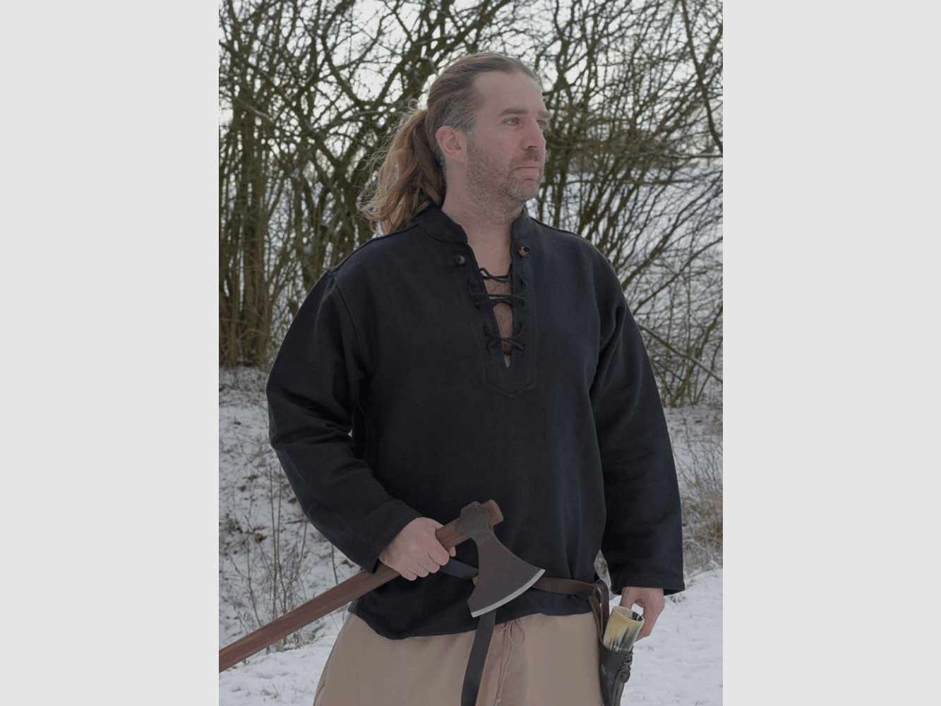 Heavy medieval shirt, laced, handwoven black