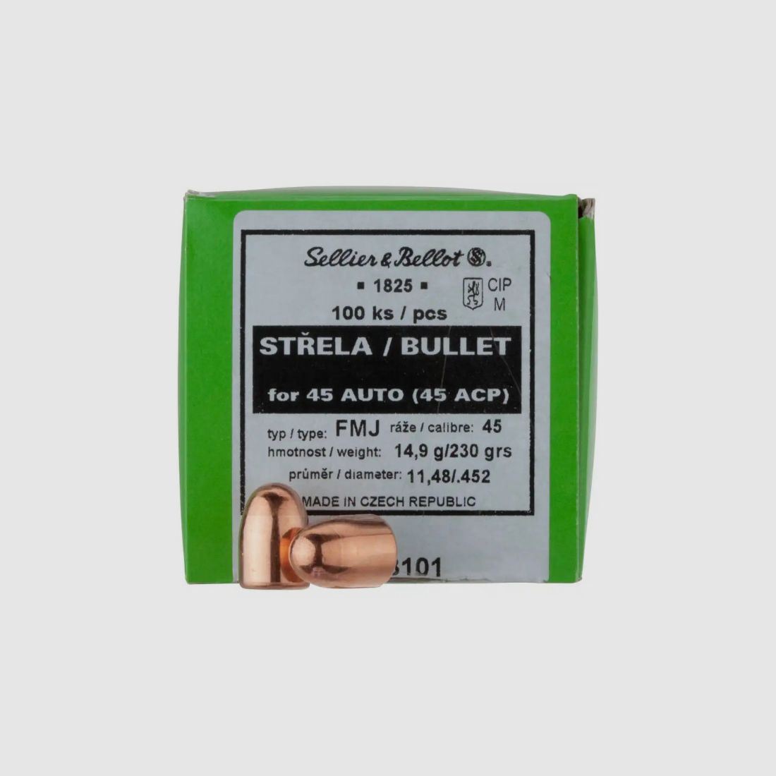 SELLIER & BELLOT BALAS .452 / .45 - FMJ - 14,9 G / 230GRS - 100 PIEZAS