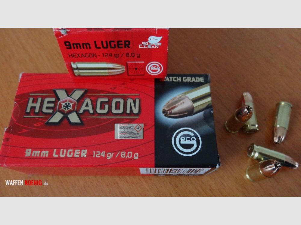 Geco 100 STÜCK PATRONEN GECO HEXAGON CAL. 9MM - 8,0G
