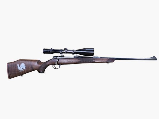 Usato ZOLI carabina a otturatore girevole-scorrevole Mod. 1900 Luxus JUBILÄUM "50 Jahre Zoli", con cannocchiale ZEISS Diavari-Z 3-12x56M montato su attacco a gancio Suhl, reticolo 4, buone condizioni