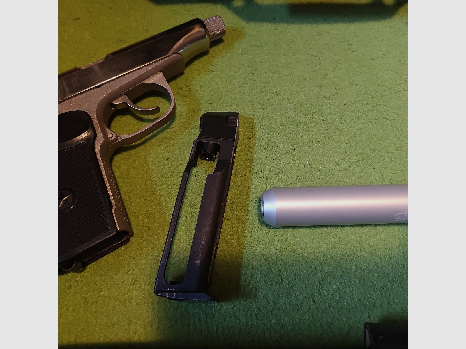Baikal-Makarov MP-654K Made in Russia-Brown + black leather holster +1 can 4.5mm steel caliber suppressor.