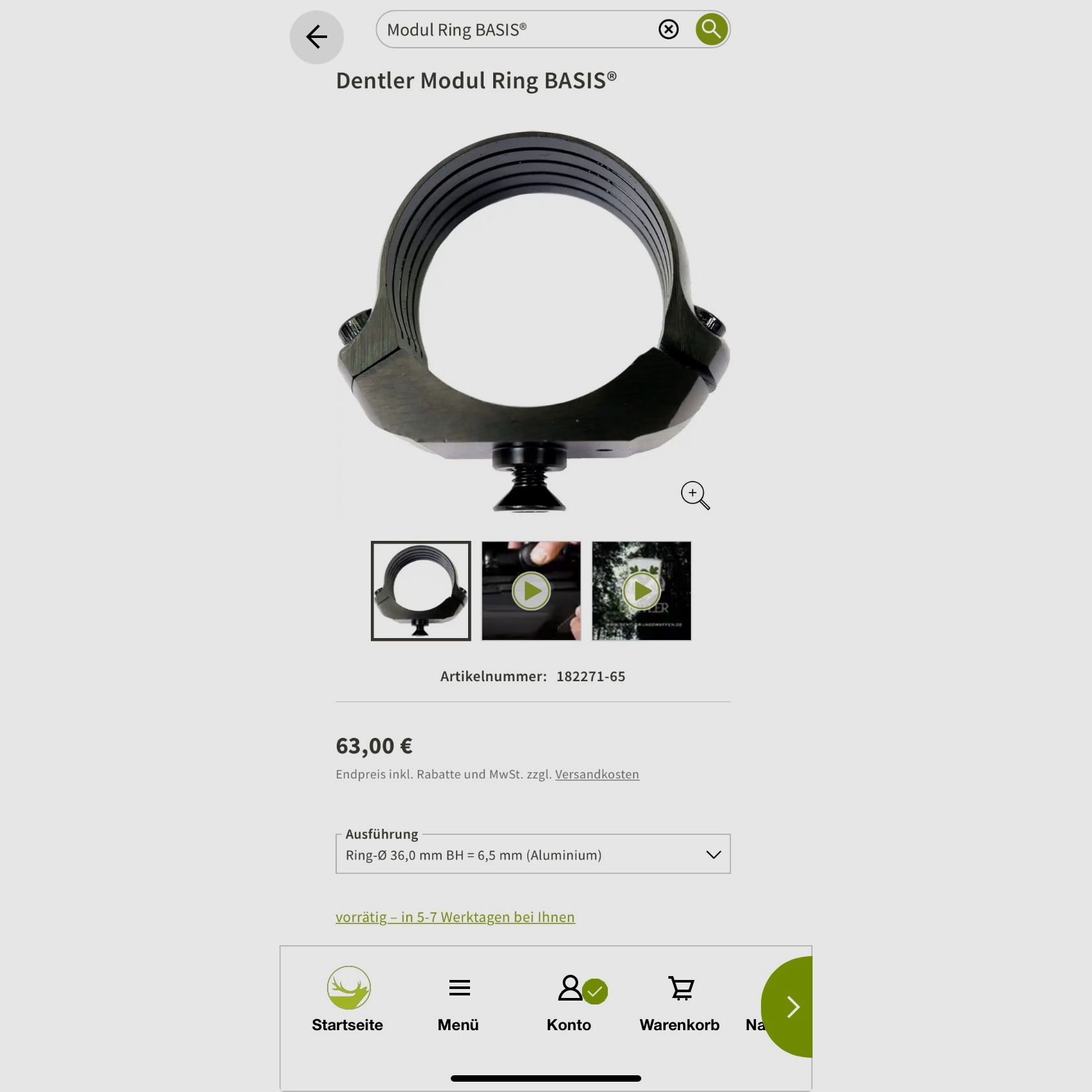 Dentler Montagering - 1x Modulring BASIS Ring Ø 36 mm BH = 6,5 mm (Aluminium)