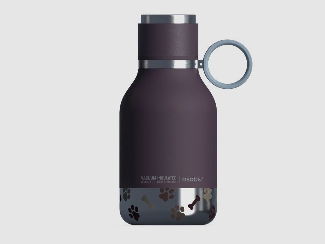 Asobu - Dog Bowl - Edelstahlflasche mit Hundenapf 1 Liter Burgunderrot