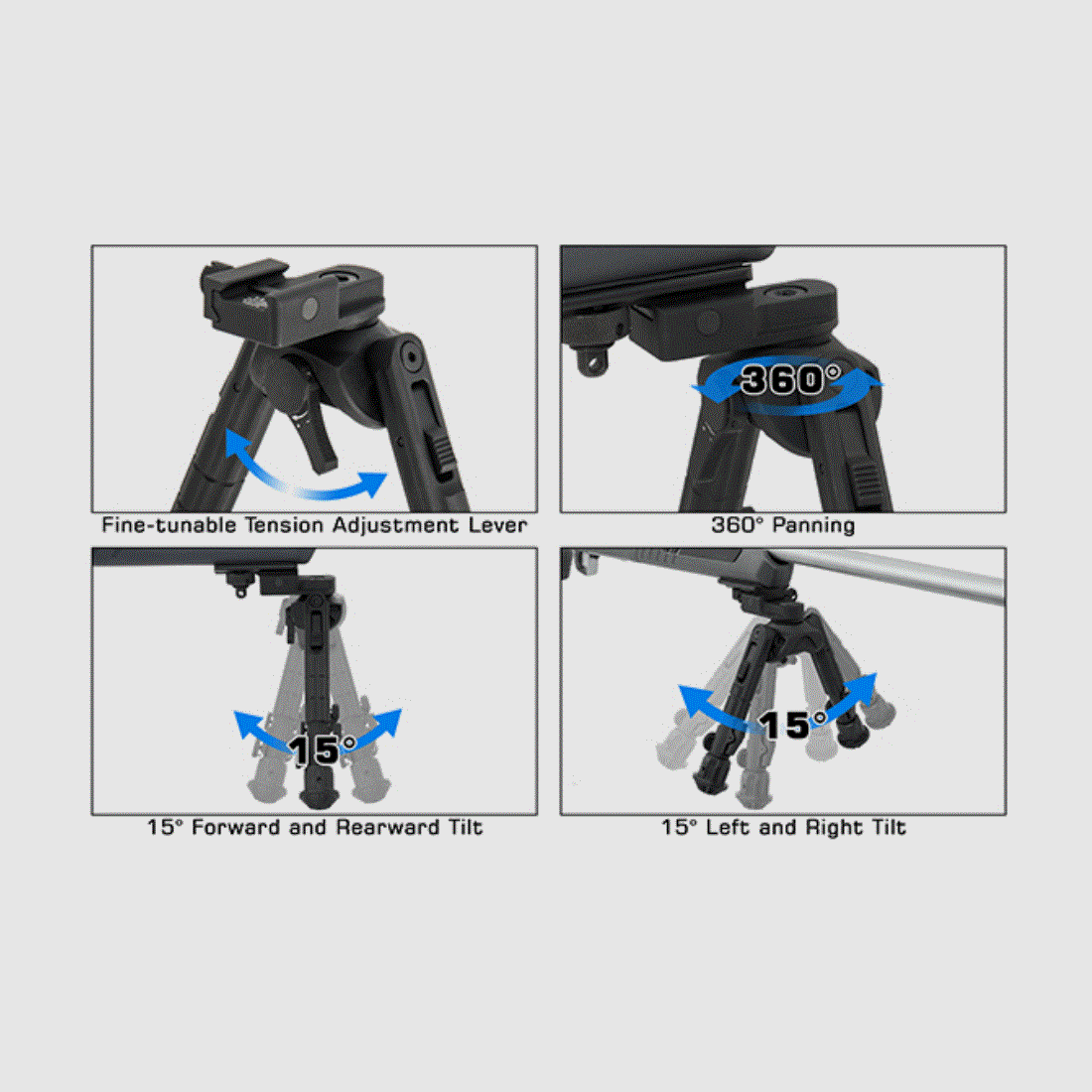 Bipied UTG Recon 360 TL, hauteur centrale de 8″-12″, Picatinny