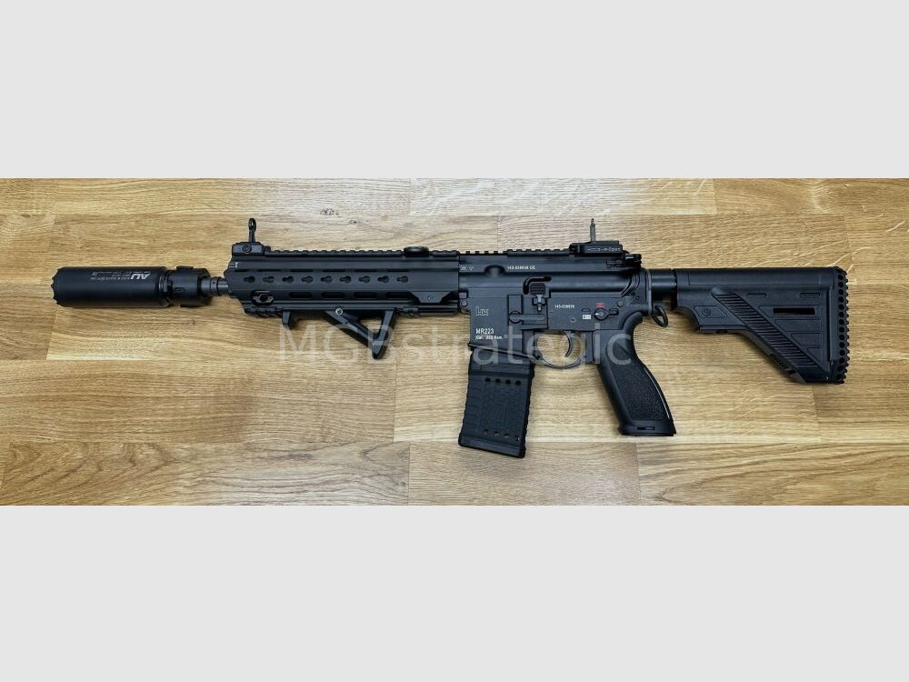 Heckler & Koch MR223 A3 Slim-Line 11" canon - carabine semi-automatique .223Rem incluant le silencieux ASE UTRA Dual 556-Short-QM2 Gen2 Cerakote - version civile HK416 / G95K / G38 / avec améliorations