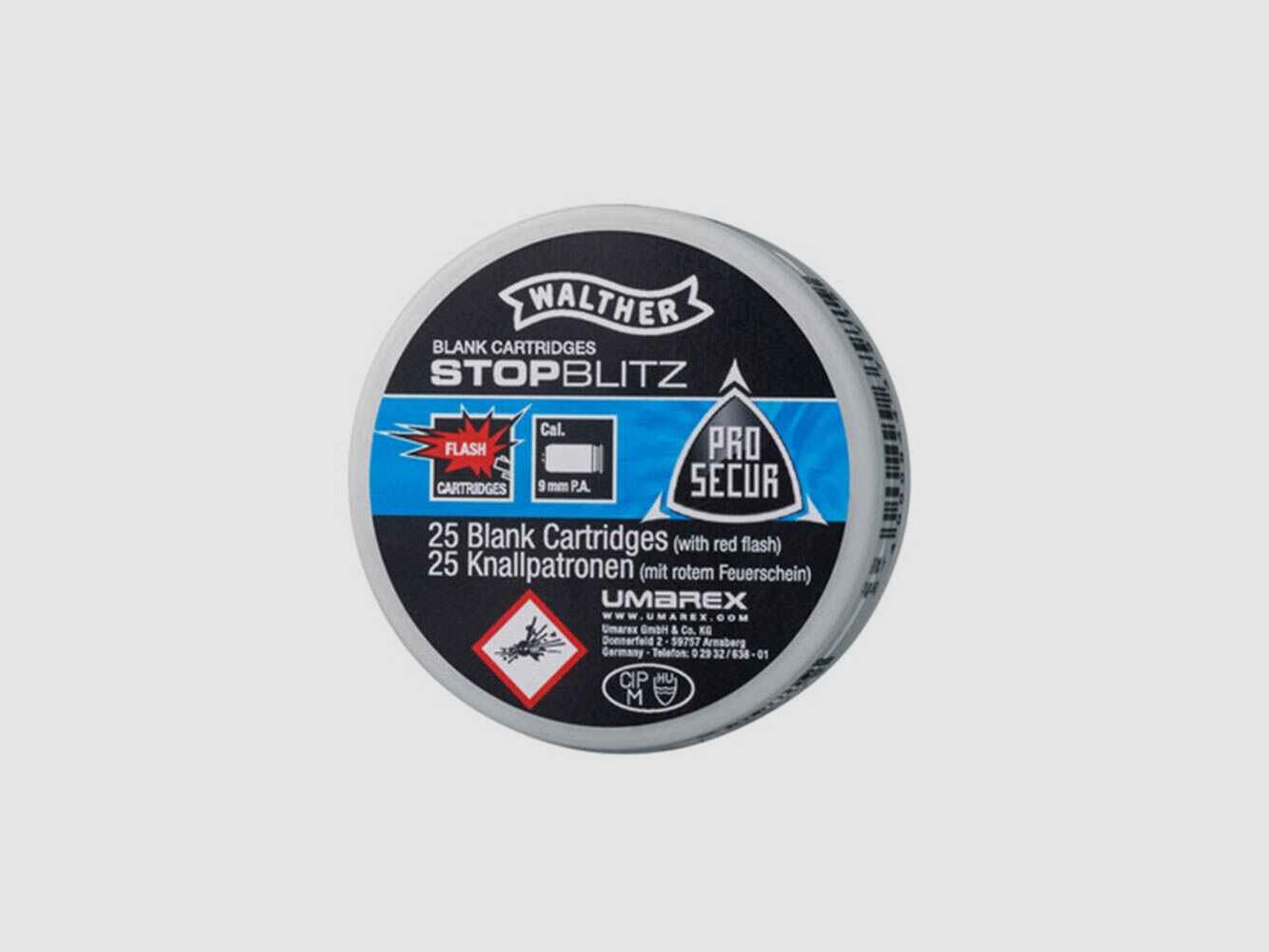 Stop Blitz Platzpatronen / cal. 9 mm P.A.K. - 25 Schuss Walther