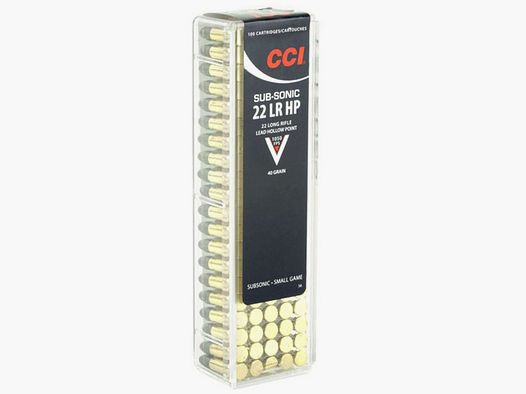 CCI Sub-Sonic .22 LR 40GR HP 100 cartouches