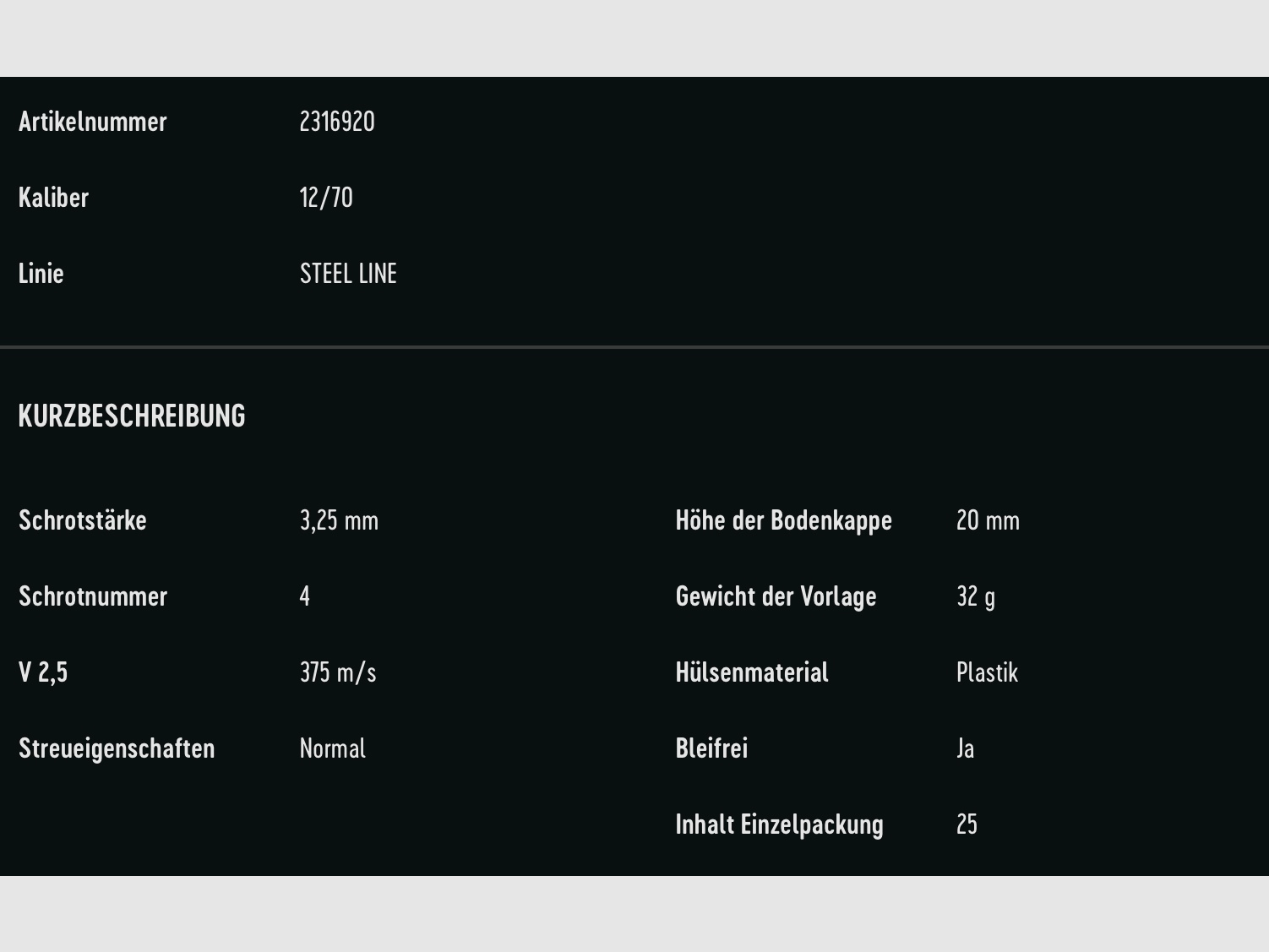 Rottweil 2316920 Stalowa Gra 12/70 32g 3,25 mm 25szt.