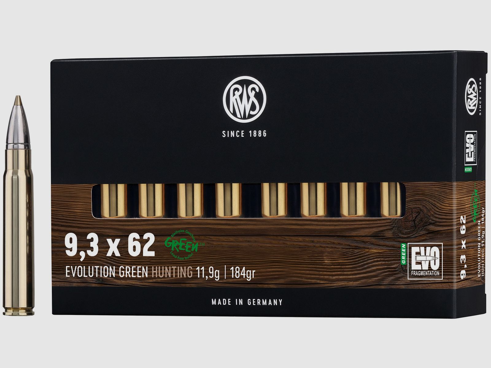 RWS Büchsenpatronen Evolution Green 9,3x62. 184 grains