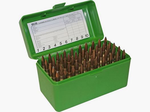 MTM CASE-GARD BOÎTES MTM CASE-GARD FLIP TOP BOÎTE À MUNITIONS DE FUSIL 26 NOSLER-10.75X68 MAUSER 50 RND VERT