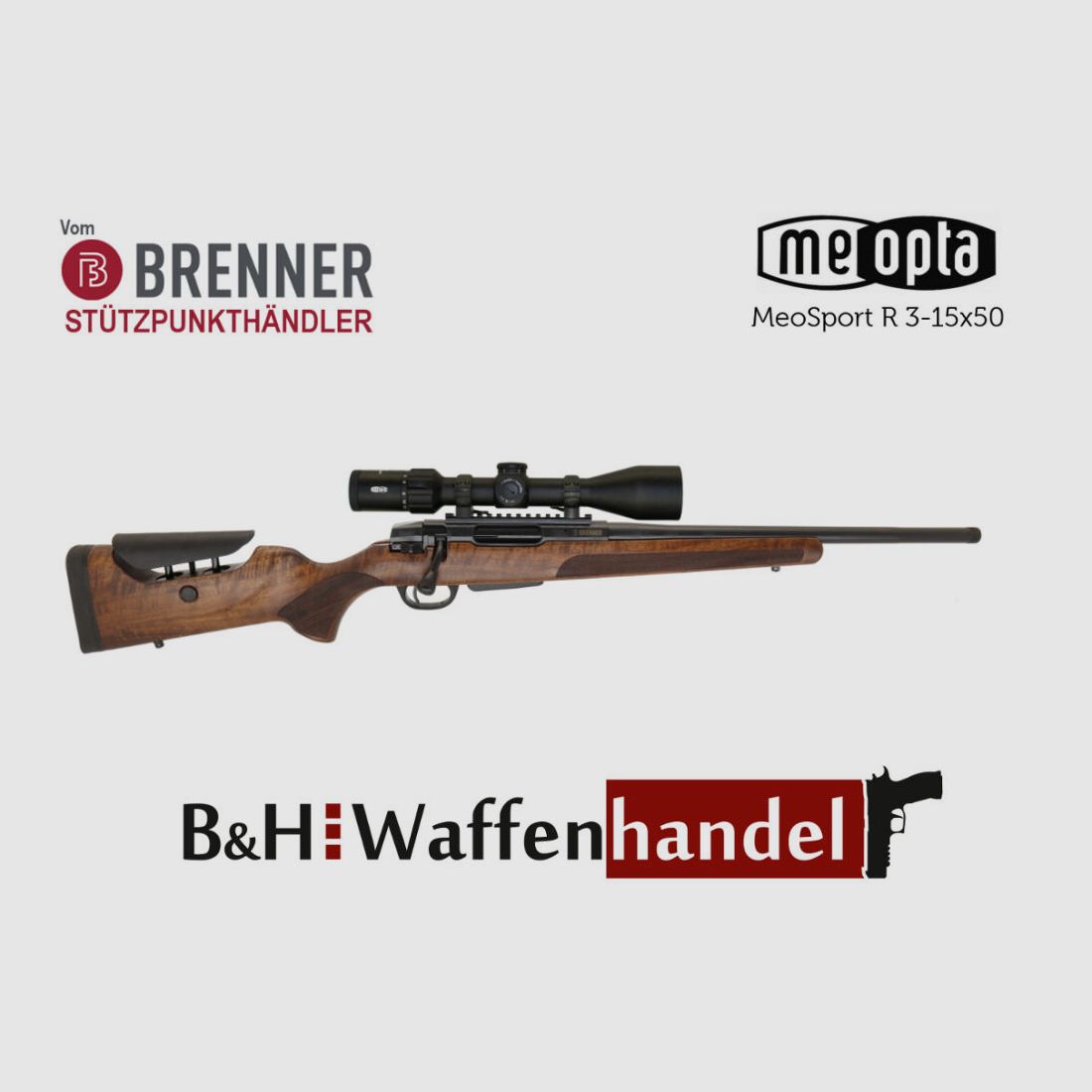Brenner Komplettpaket: BR20 L.E. (Nussbaum, verstellbarer Schaftrücken / Limited Edition) mit Meopta 3-15x50 (Parallaxe verst.)