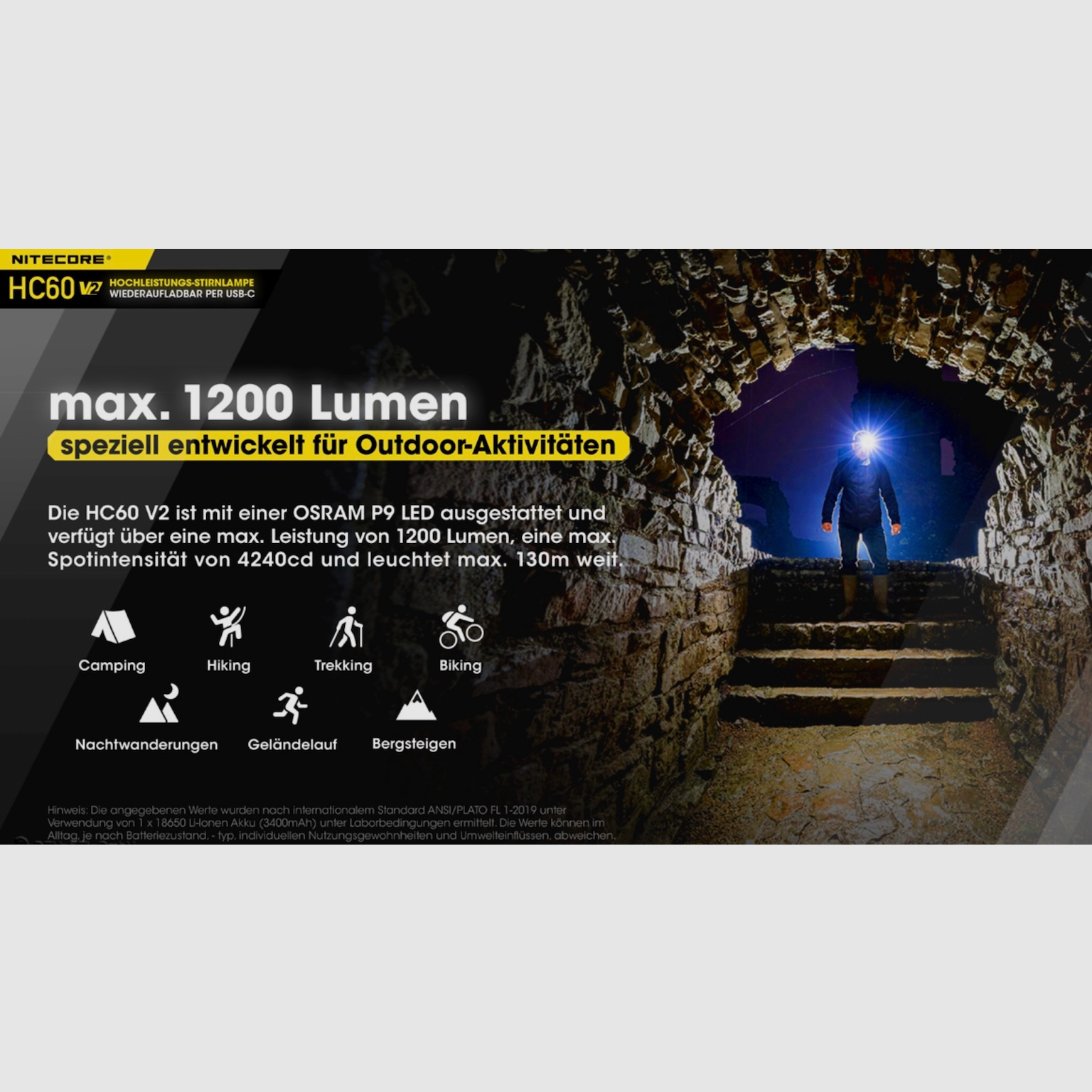 Lámpara frontal Nitecore HC60W V2 1200 lúmenes 130 metros