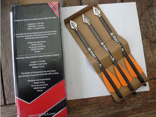 Hattila hunting arrows for crossbow. 7.5 inches 12 pieces