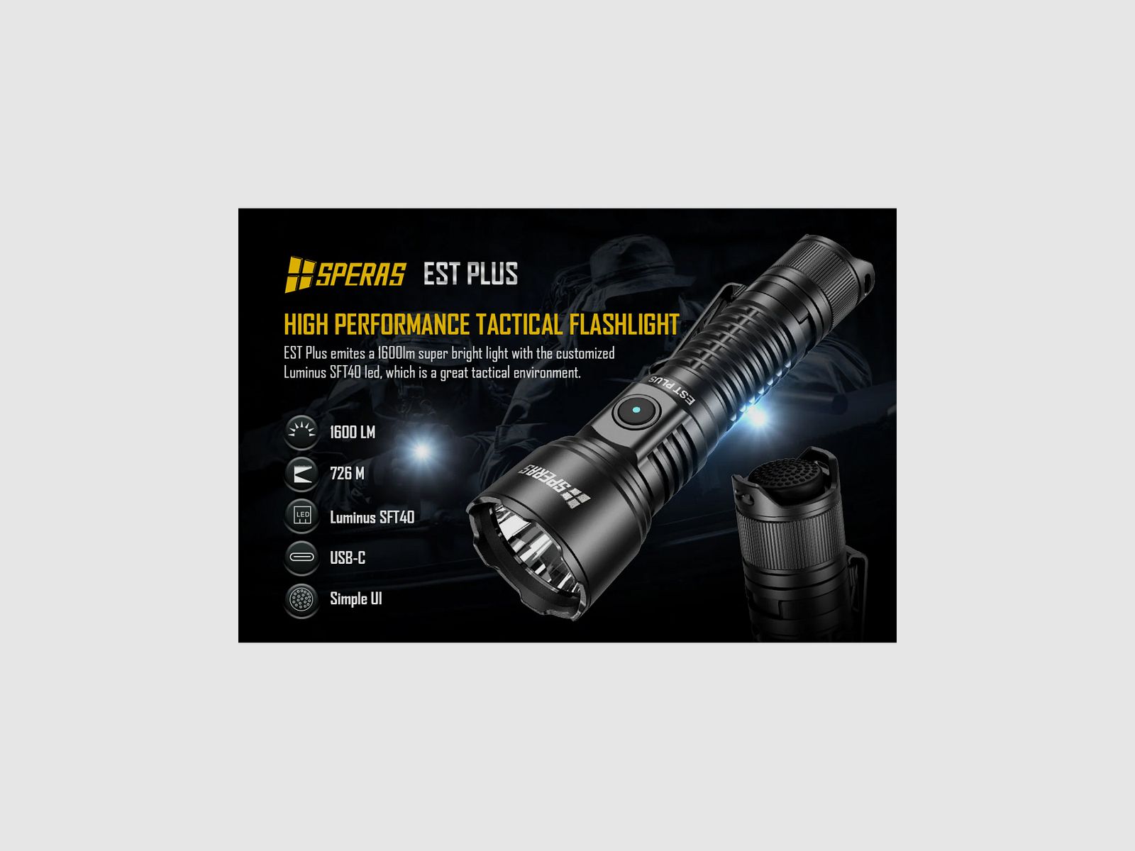 SPERAS LED-Taschenlampe EST PLUS 1600lm 726m, Bild 6 von 9