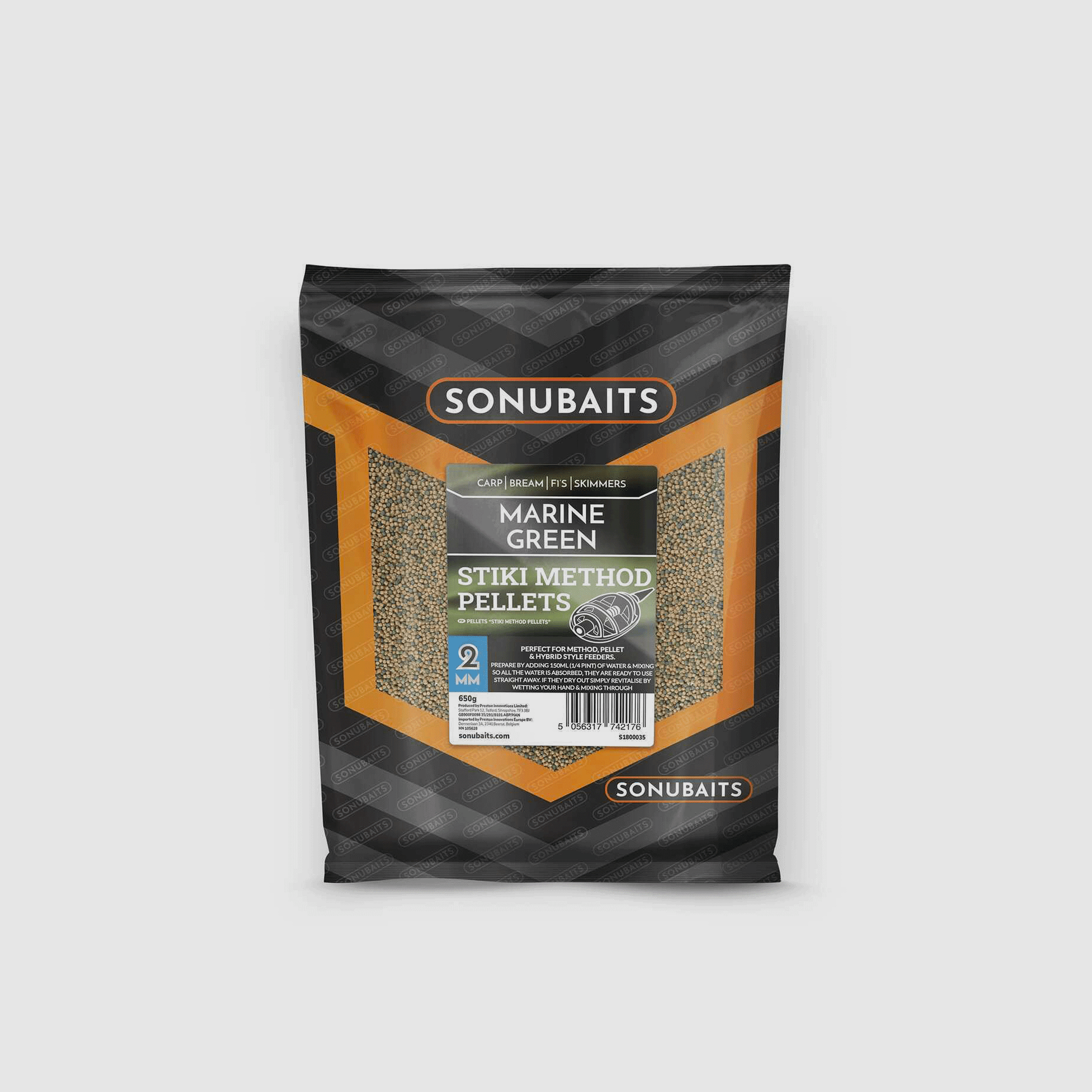 SONUBAITS – MARINE GREEN STIKY METHOD PELLETS 2MM 650g, image 1 of 2