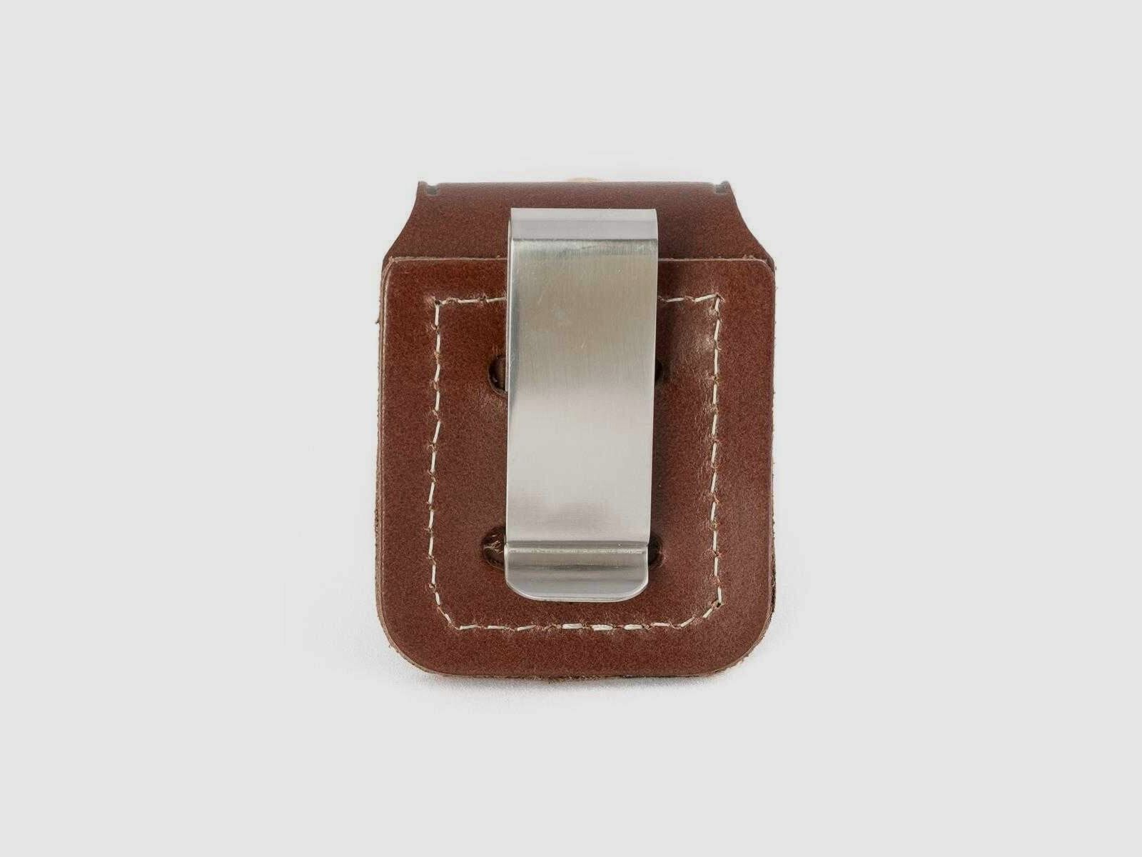 ZIPPO étui en cuir / pochette de ceinture marron avec clip, image 2 sur 2