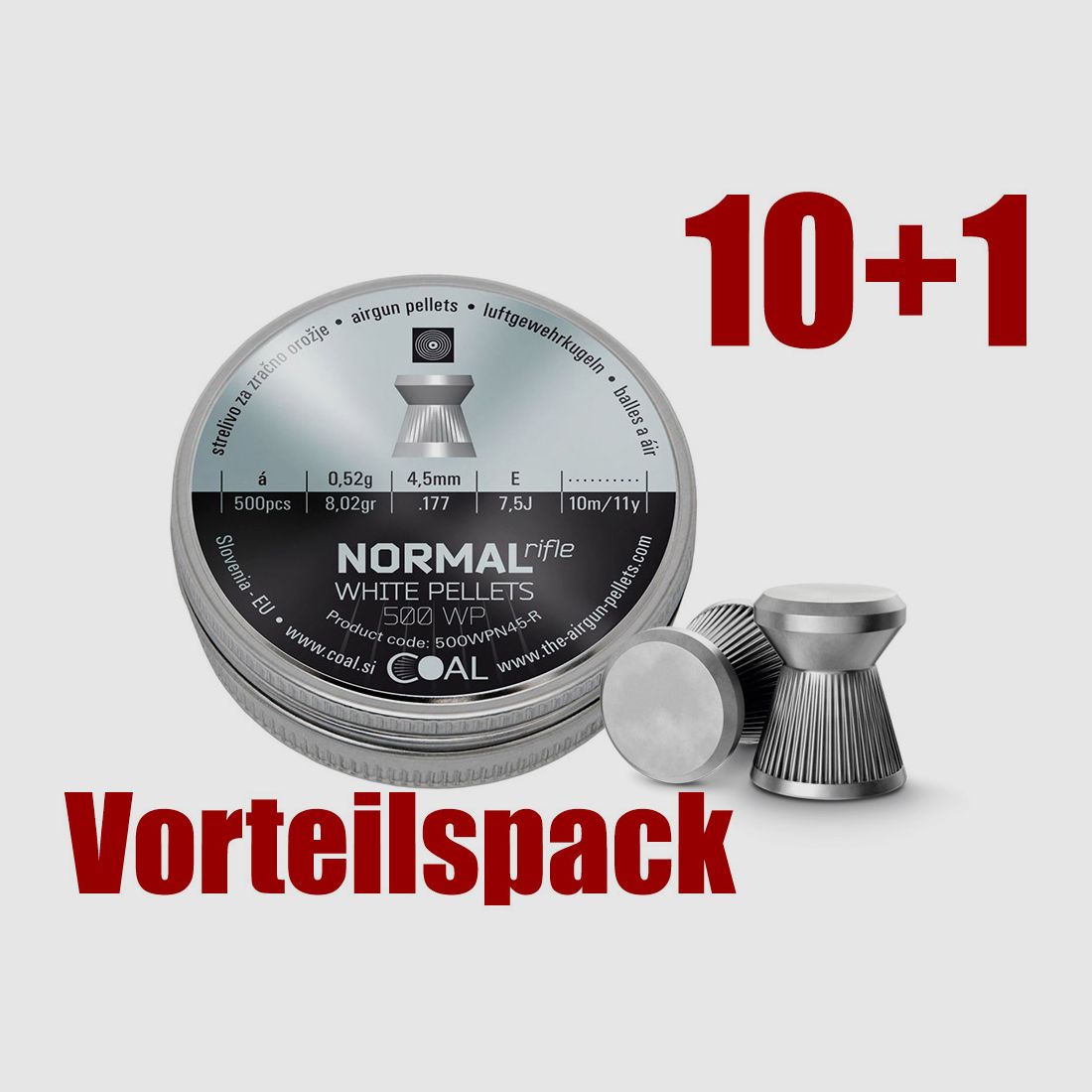 Vorteilspack 10+1 Flachkopf Diabolos Coal White Pellets Normal Rifle Kaliber 4,49 mm 0,52 g geriffelt 11 x 500 StĂĽck