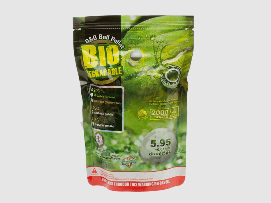 G&G Bio Precision Airsoft 0.25g (2.000 Stück) diameter 5,95mm - Weiß