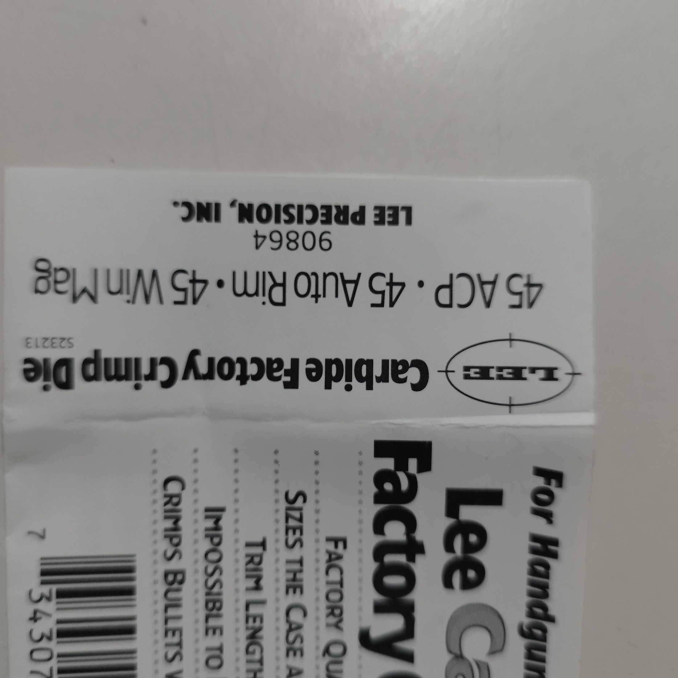 Die de Crimpado de Carburo LEE .45 ACP en Caja
