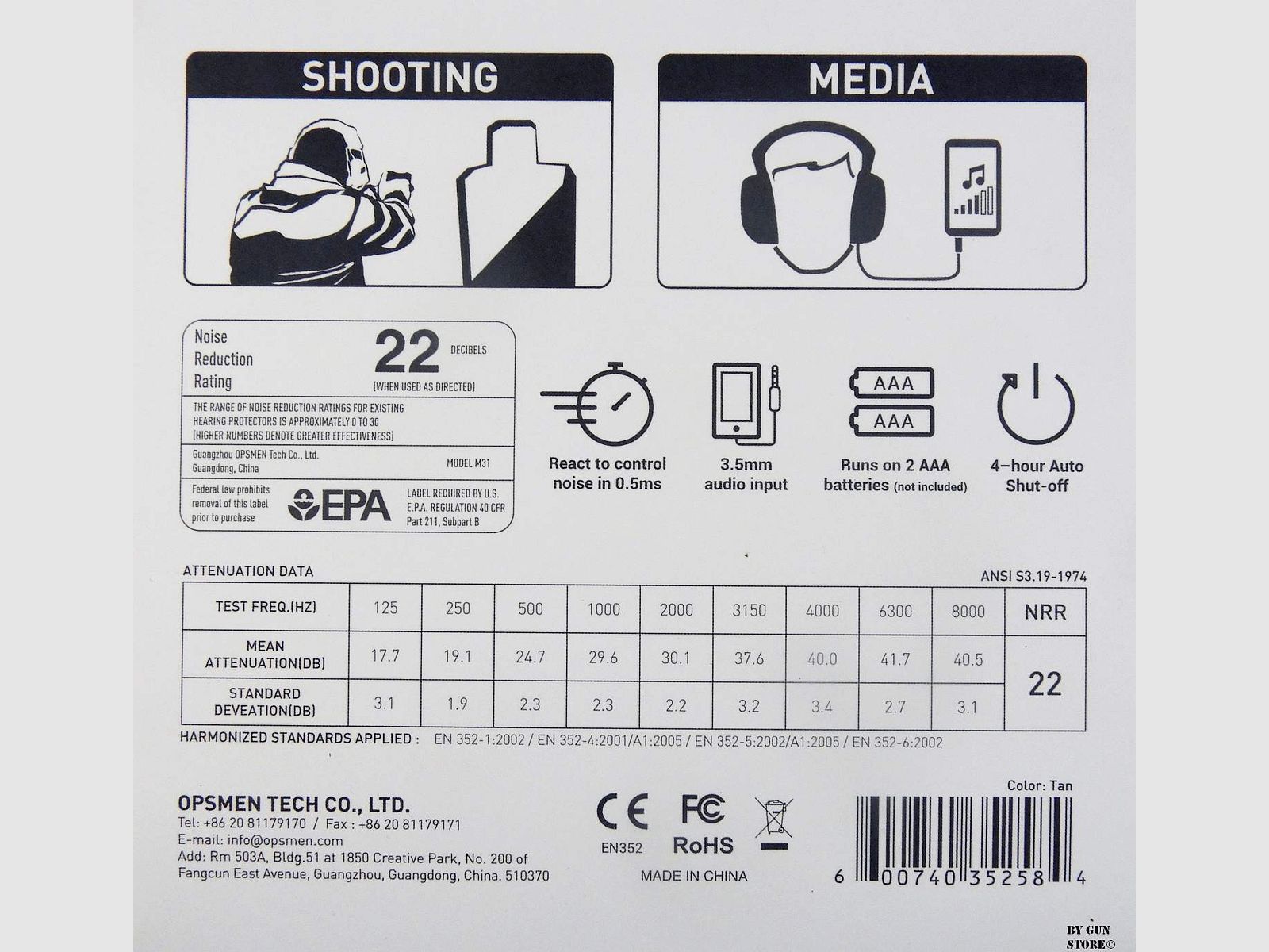Cuffia Opsmen Tech Co. Earmor mod. M31 Elektronische Gehoorbescherming ZWART, afbeelding 3 van 3