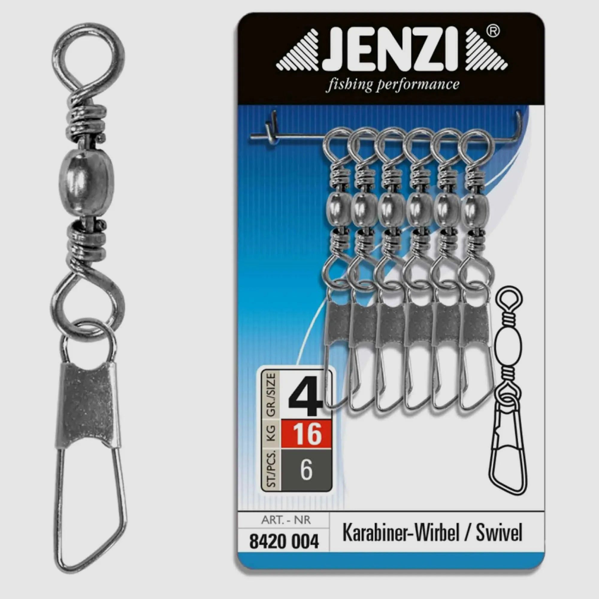 Jenzi Jenzi Karabinerwirbel vernickelt salzwasserfest Gr. 4 6 Stück
