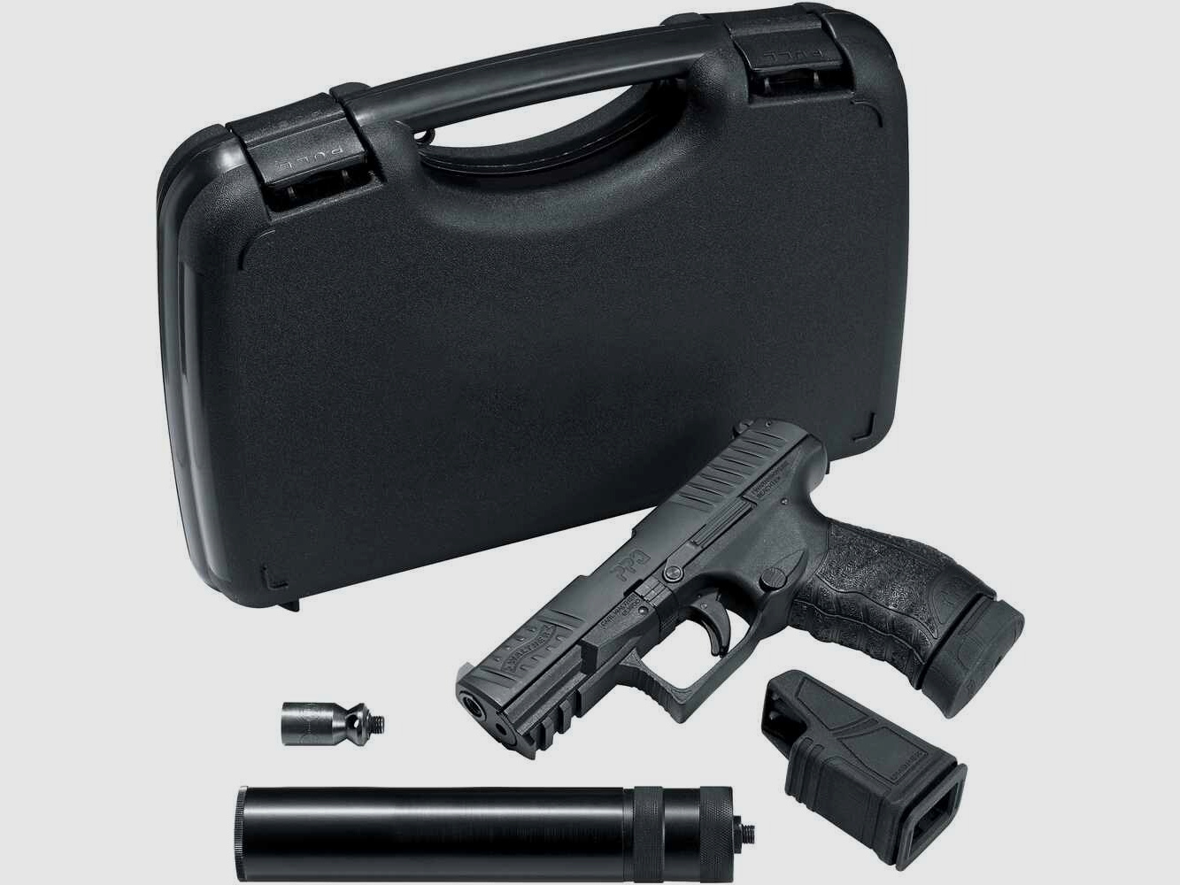 Walther Schreckschuss Pistole PPQ M2 Navy Kit 9 mm Schreckschuss mit Schalldämpfer+3 x17 Schuss Magazin