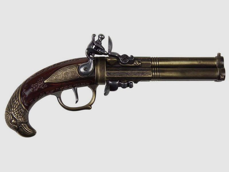 Pistolet à silex à trois canons et tête d’aigle, image 2 sur 2