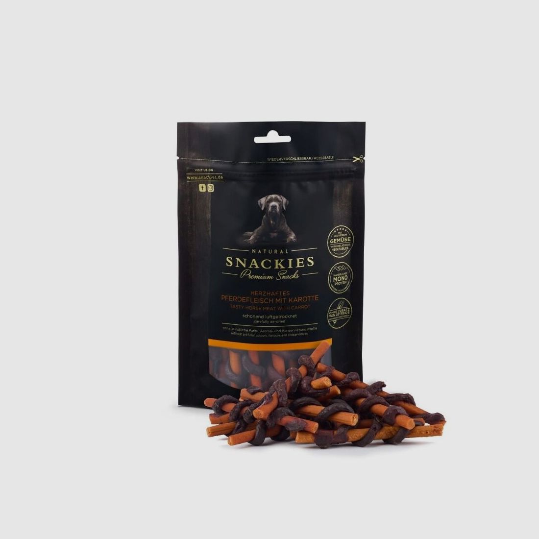 Snackies Hundesnack Herzhaftes Pferdefleisch mit Karotte