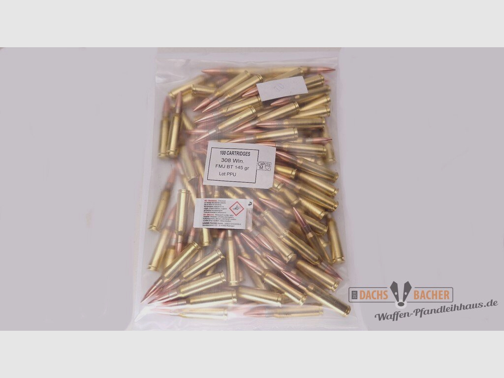 PPU Privi Partizan .308 Win 9,4g/145gr FMJ BT 100 cartouches en vrac