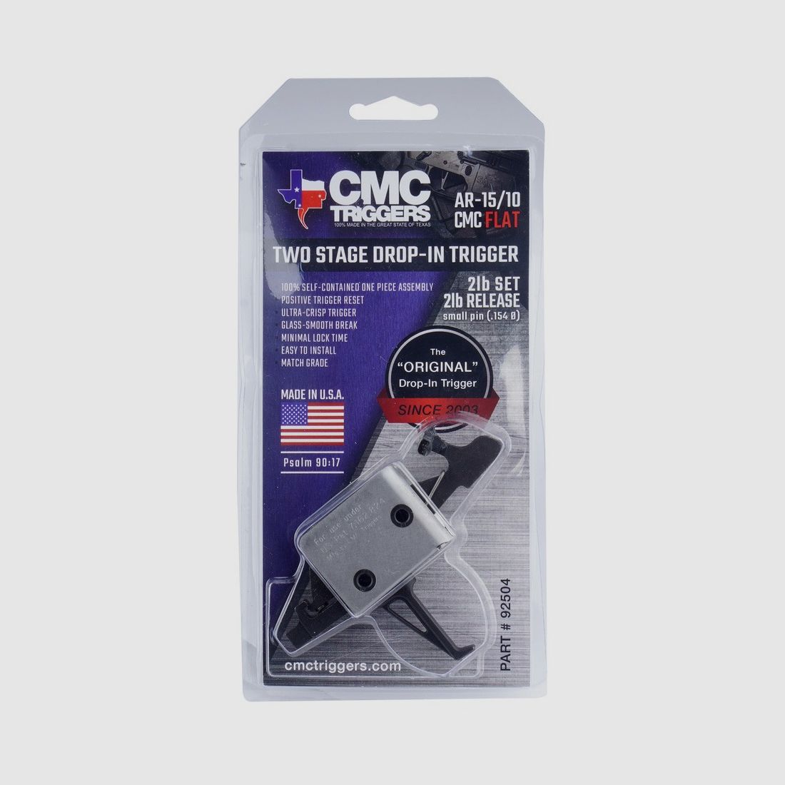 CMC Drop-in Trigger AR15/AR10 Small Pin – Competition, Flat, 2/2 lb (Model 92504) Trigger for Schmeisser, Oberland Arms