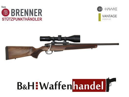 Brenner Komplettpaket:	 Brenner BR20 Holzschaft mit Hawke Vantage 3-12x56