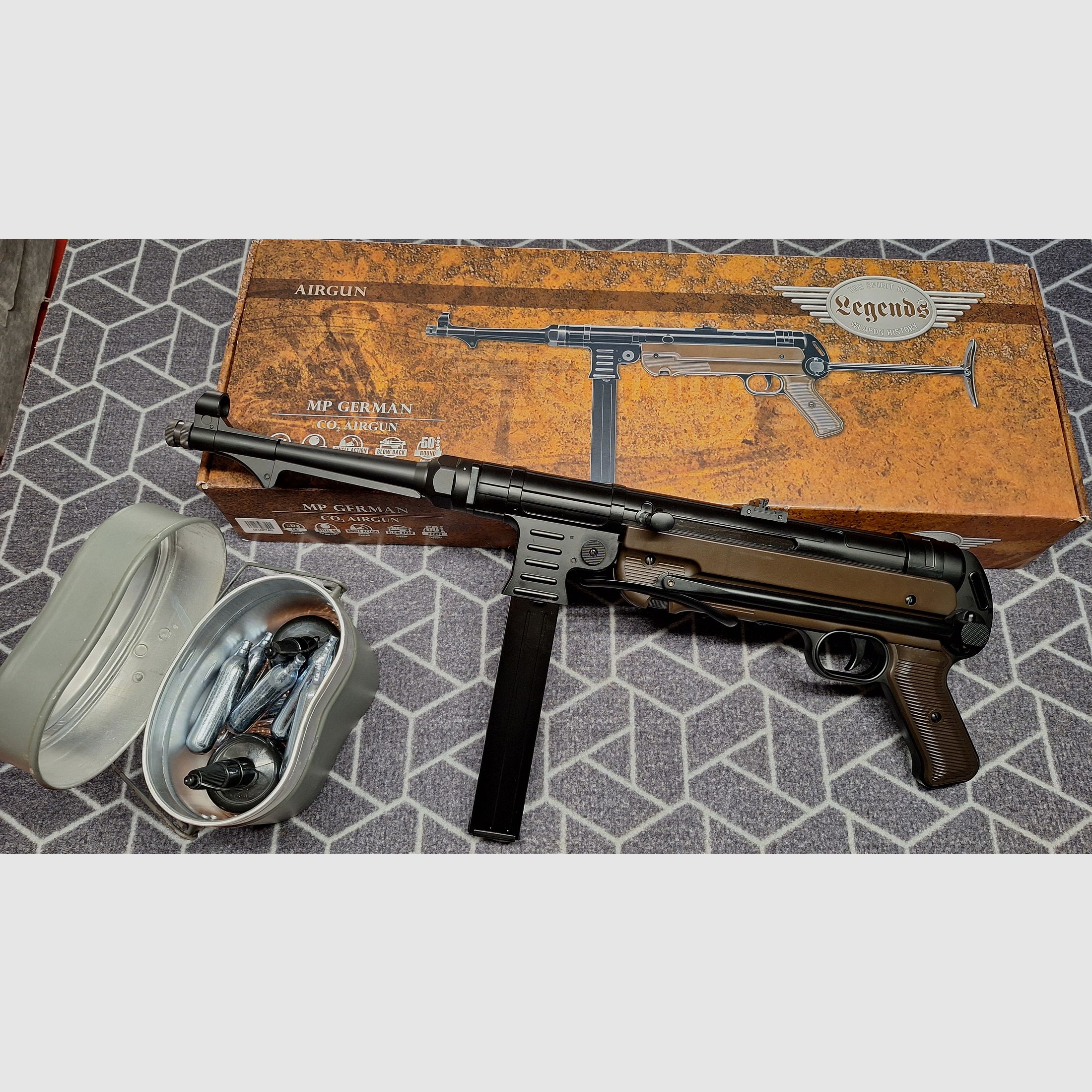 Legendy MP40 - 4,5 mm stalowe BB Co2 - Całkowicie metalowy! Z CO2+amunicją+uchwytem!