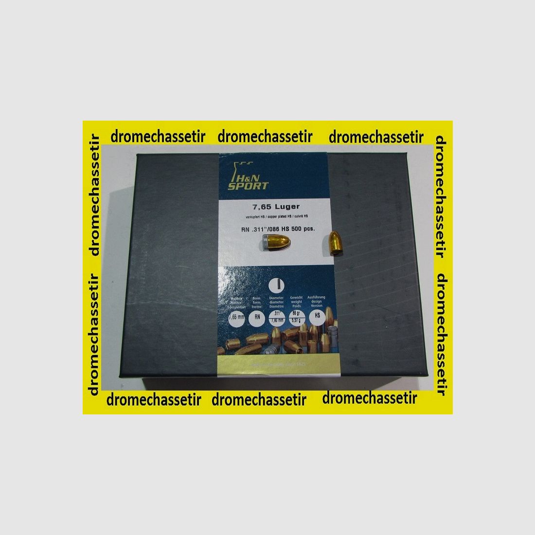 Box mit 500 Geschossen H&N elektro kupferbeschichtet, Kal. 7,65 (0.311) 86 grains Rundkopf