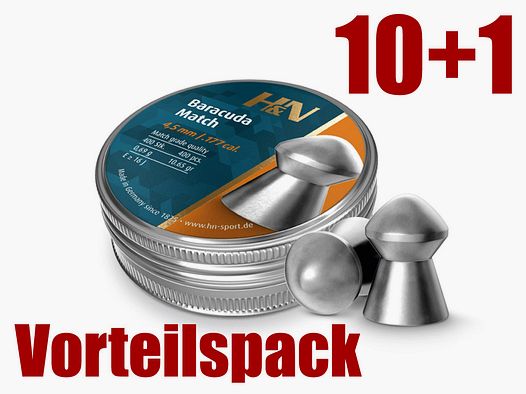 10+1 GRATIS x 400 StĂĽck H&N Baracuda Match Diabolo, Rundkopf, glatt, 0,69 g, Kaliber 4,52 mm