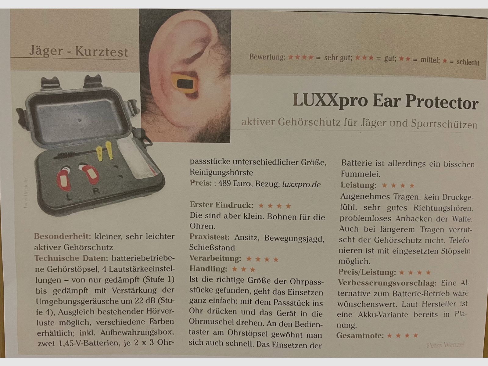 LUXX pro Ear PROTECTOR - protezione acustica attiva di Heise Medizintechnik - non Peltor, Hörluchs