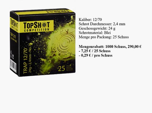 TOPSHOT Competition 12/70 Trap 2,4mm 24g, GEEN VERZENDING