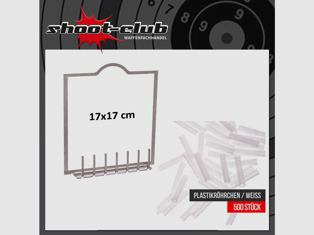 Tonröhrchen Adapter für Kugelfang 17x17 cm inkl. 500 weiße Plastikröhrchen