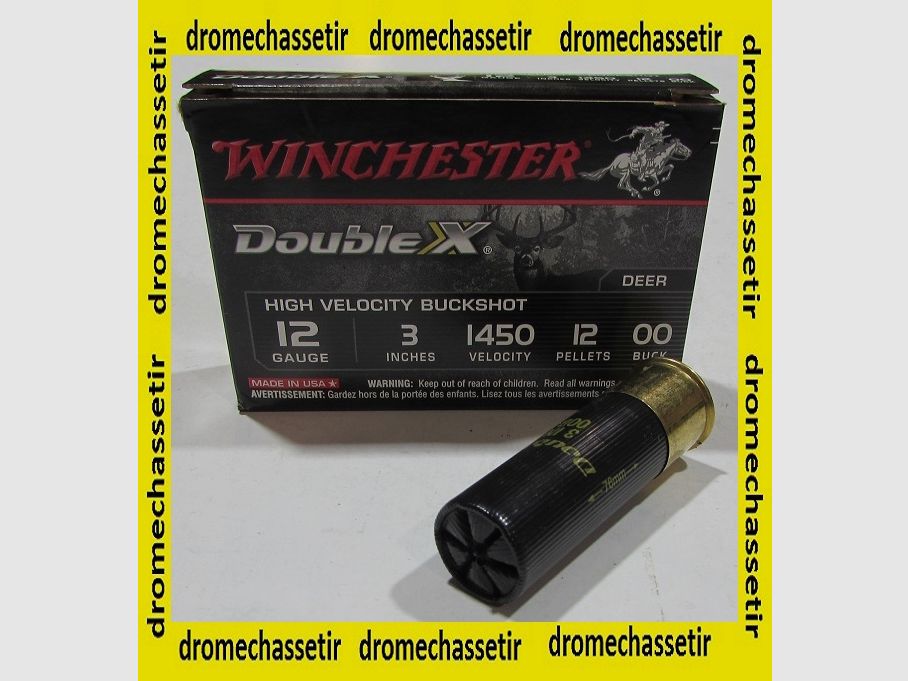 boite de 5 cartouches Winchester double XX, cal 12/76, chevrotines 12 grains